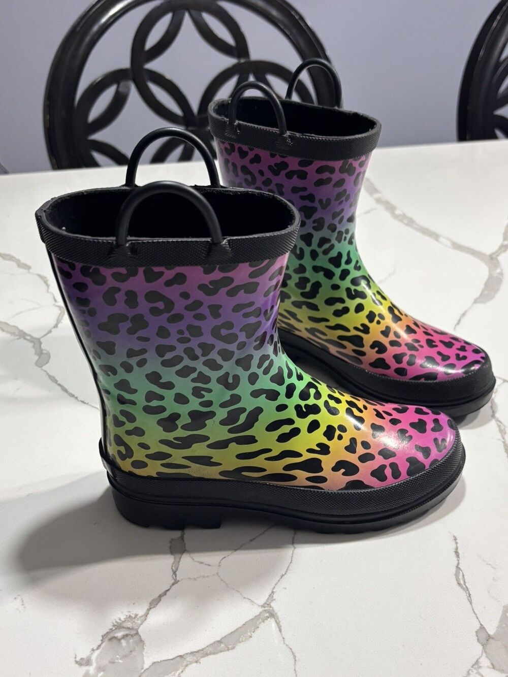 Lily & Dan Mid-Calf Rubber Rainboot Boot Multicolor Leopard Girls Toddler 11/12